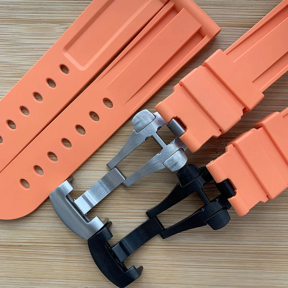Orange Watch Band For Panerai PAM 111 441 TPU Rubber Silicone 22 24mm Watch Strap Watch Accessories Folding Clasp Watch Bracelet
