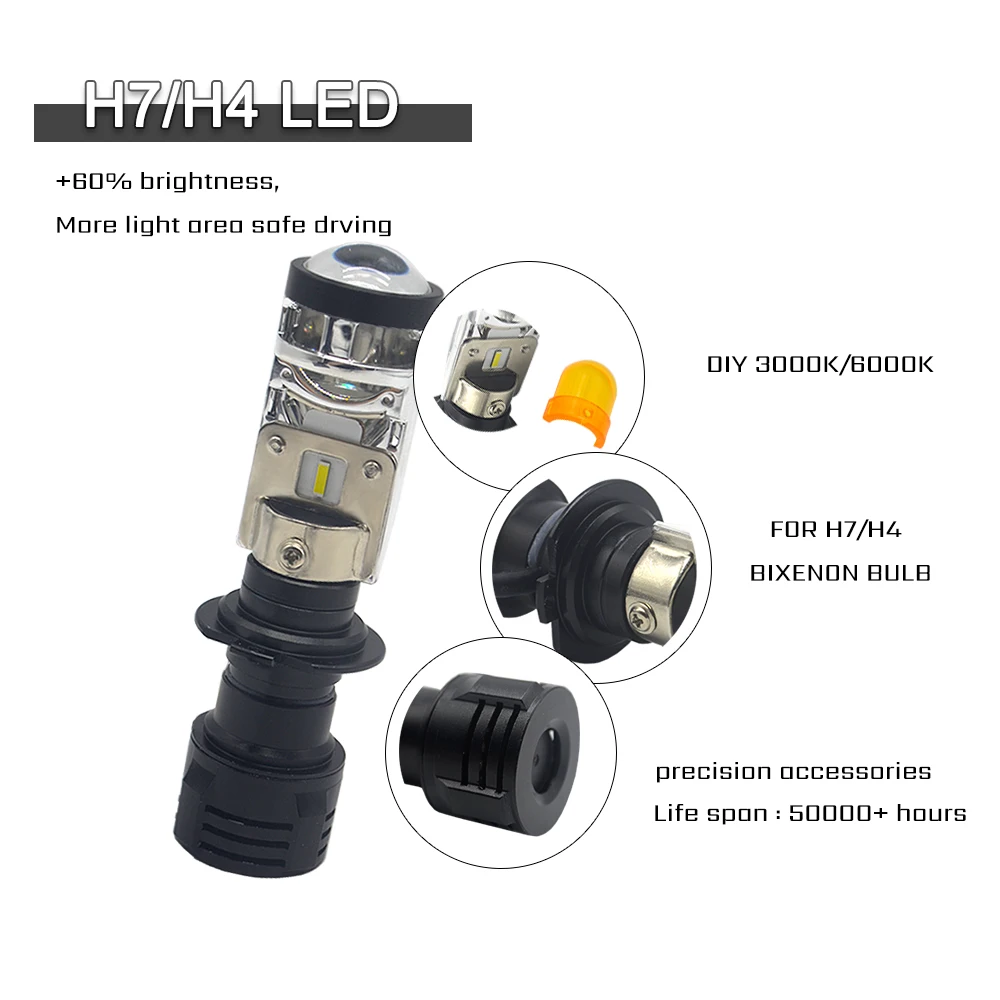 Светодиодная мини линза для проектора 70 Вт 6000 К белый цвет прямая замена H7