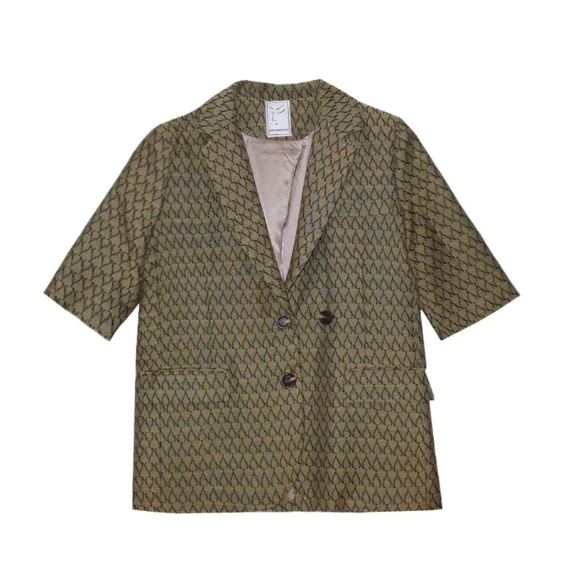 

Blazers Women Patchwork All-match Short Sleeve Blazer Woman Summer Fashion Harajuku Design Vintage Streetwear Outwear Casual New