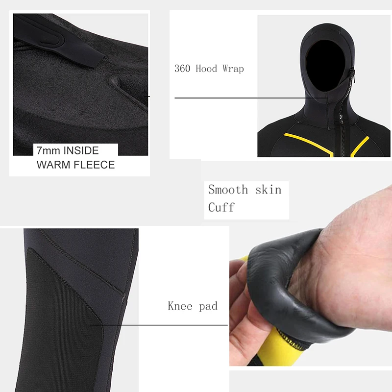 

2020 New Swimsuit One Piece Swimming Suit for Men Full Body Front Zipper 7MM Neoprene Hooded Diving Wetsuit for Men Keep Warm