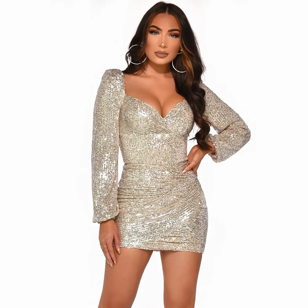 Женское вечернее платье с блестками серебристое блестящее Клубное длинным