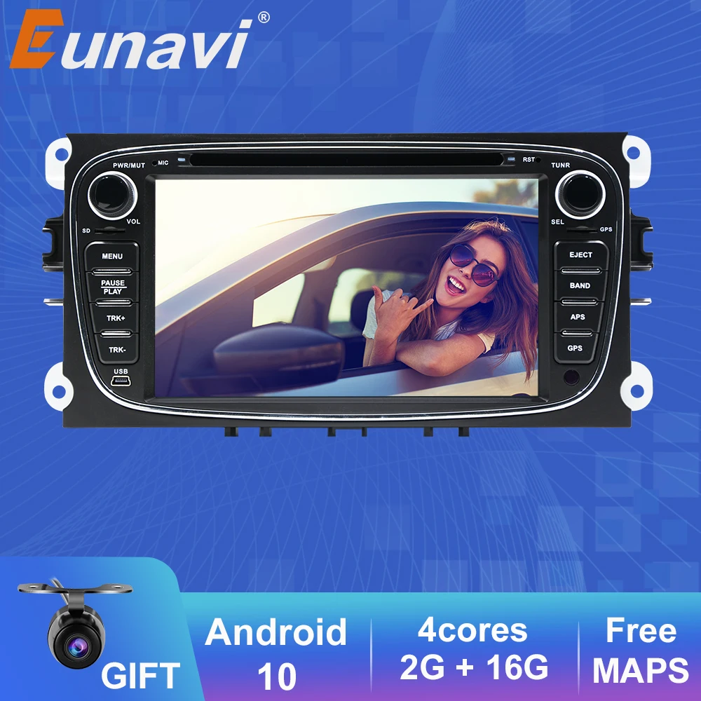 Автомагнитола Eunavi 2 Din Android 10 dvd для Ford focus Mondeo S MAX Galaxy Transit Tourneo GPS навигация DSP Wi