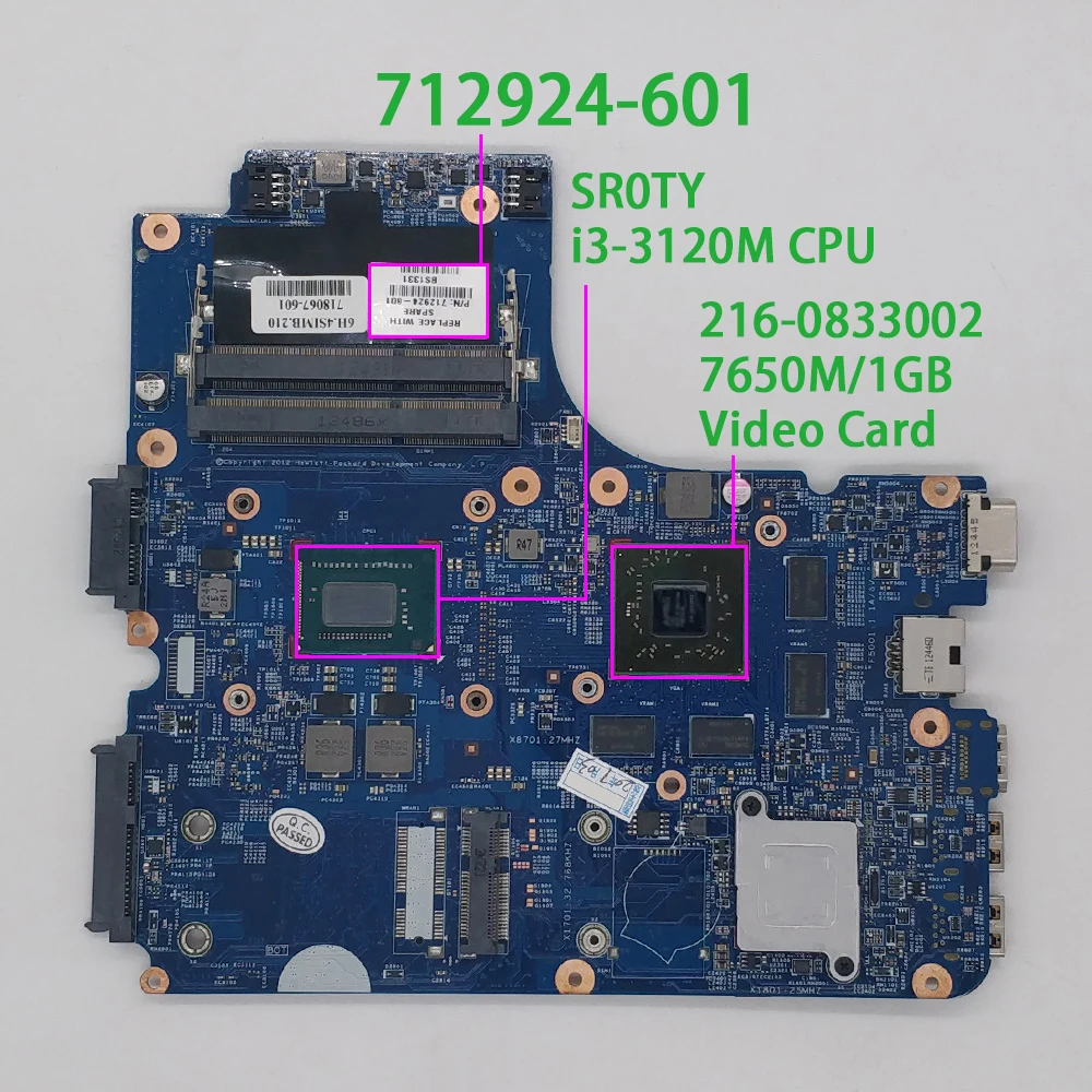 Для HP ProBook 4440s 4441s 4540s Series 712924 601 501 001 w i3 3120M CPU 7650M/1GB GPU Материнская плата ноутбука
