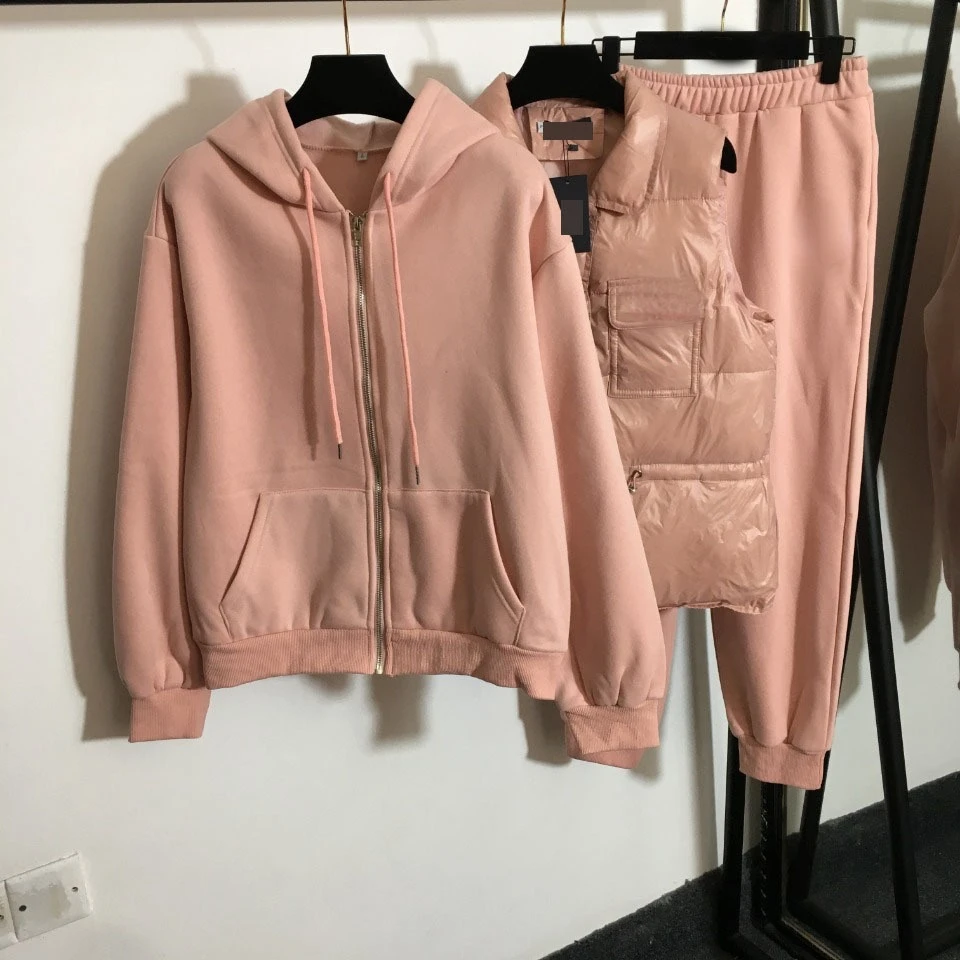 

Новый костюм-тройка осень-зима 2021, хлопковый жилет + куртка на молнии с длинным рукавом и капюшоном + Плюшевые повседневные брюки, комплект с ...