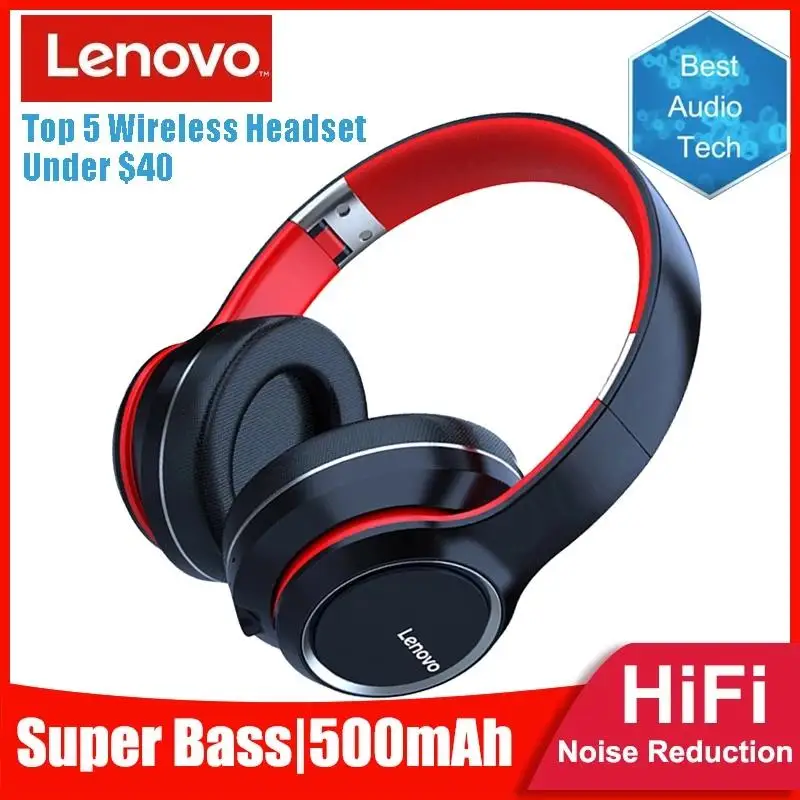 

Беспроводные Bluetooth-наушники Lenovo HD200, складные компьютерные наушники с шумоподавлением, спортивные стереонаушники для игр