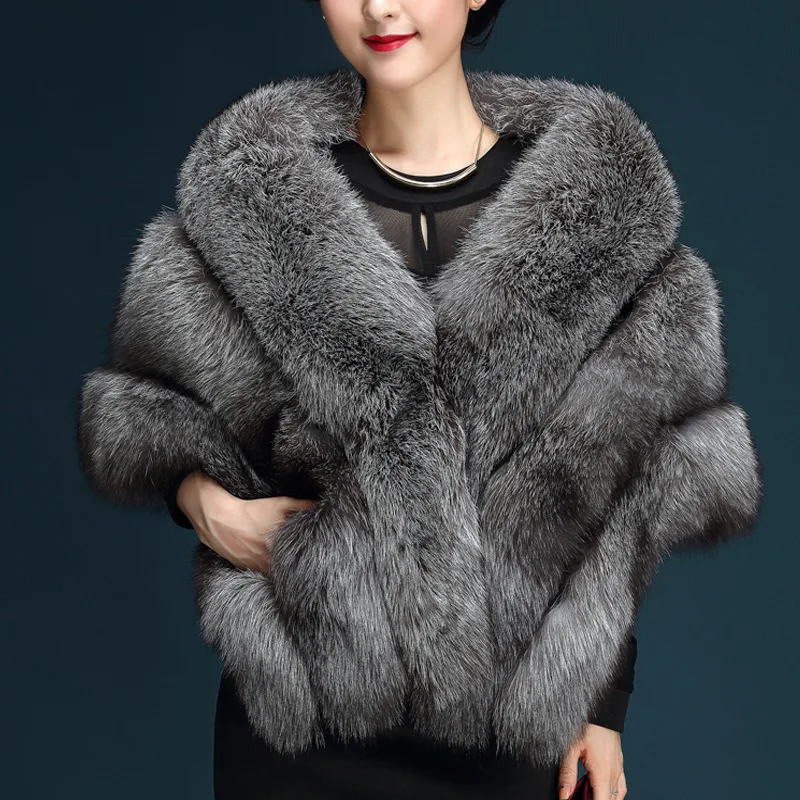 

2023 Autumn Winter Jacket Womens Clothes New Imitation Fox Fur Shawl Wedding Dresses Cloak Cheongsam Thick Fur Cloak Coat Female