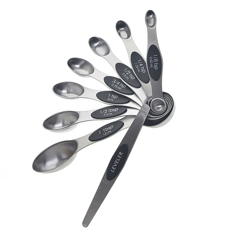 

8pcs/Set Measuring Cups And Spoons Stainless Steel Baking Teaspoon Kitchen Double-headed Measuring Spoon Measuring Ruler