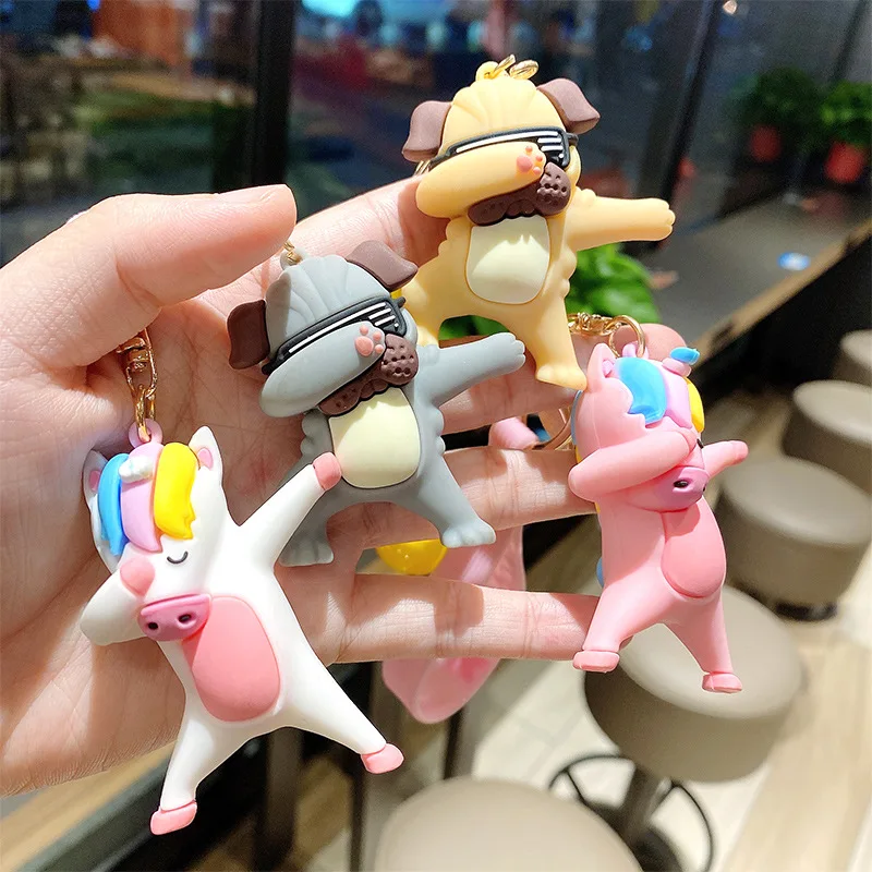 

Trend New Unicorn Creative Dance Animal Keychain Hip Hop Cute Keychains Male Net Red Pendant Couple Bag Ornament