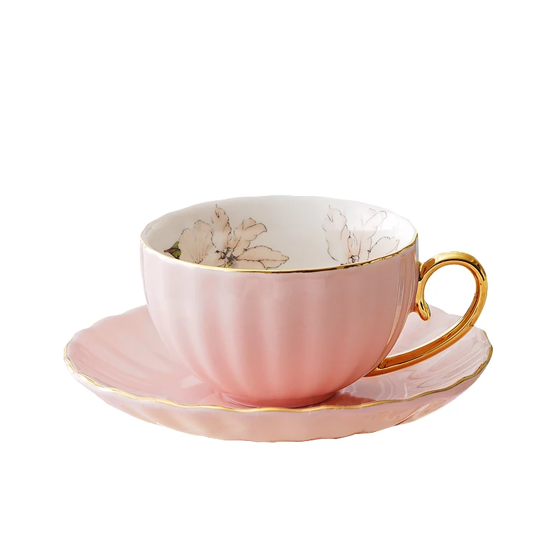 

European Ceramic Coffee Cup Set Royal Luxury Handmade Porcelain Tea Cups Saucer Wedding Flower Tazas De Cafe Drinkware EB50BD