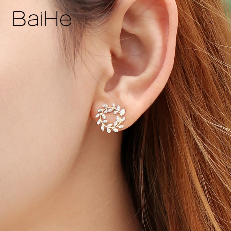 BAIHE Solid 14K белый+ желтое золото 0.20ct круглый натуральные Алмазы обручальные модные ювелирные изделия подарок серьги-гвоздики
