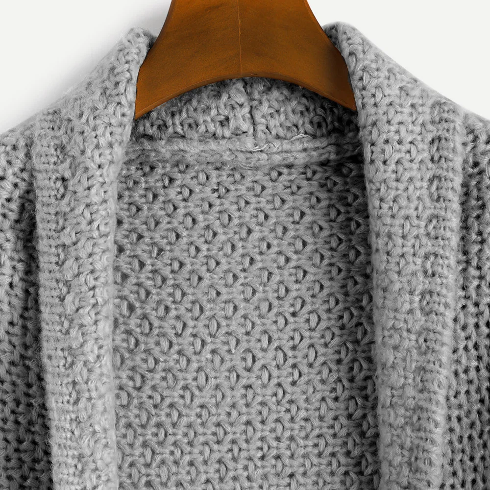 Повседневный вязаный кардиган свитер Женская осенне-зимняя теплая однотонная