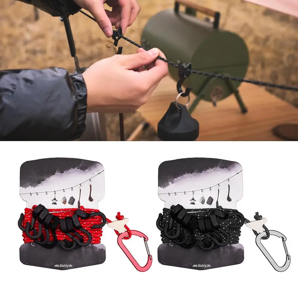 

Hanging Rope Travel Clothesline With 8 Hooks Adjustable Clothes Rack Indoor Non-slip Canopy Hanging Objects Camping Accessories