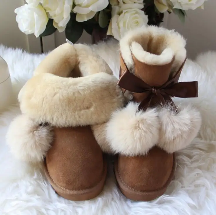 brown SHUANGGUN Free shipping! New Brand Natural Sheepskin Leather snow boots for women Real Wool inside lady winter warm Boots - Цвет: brown