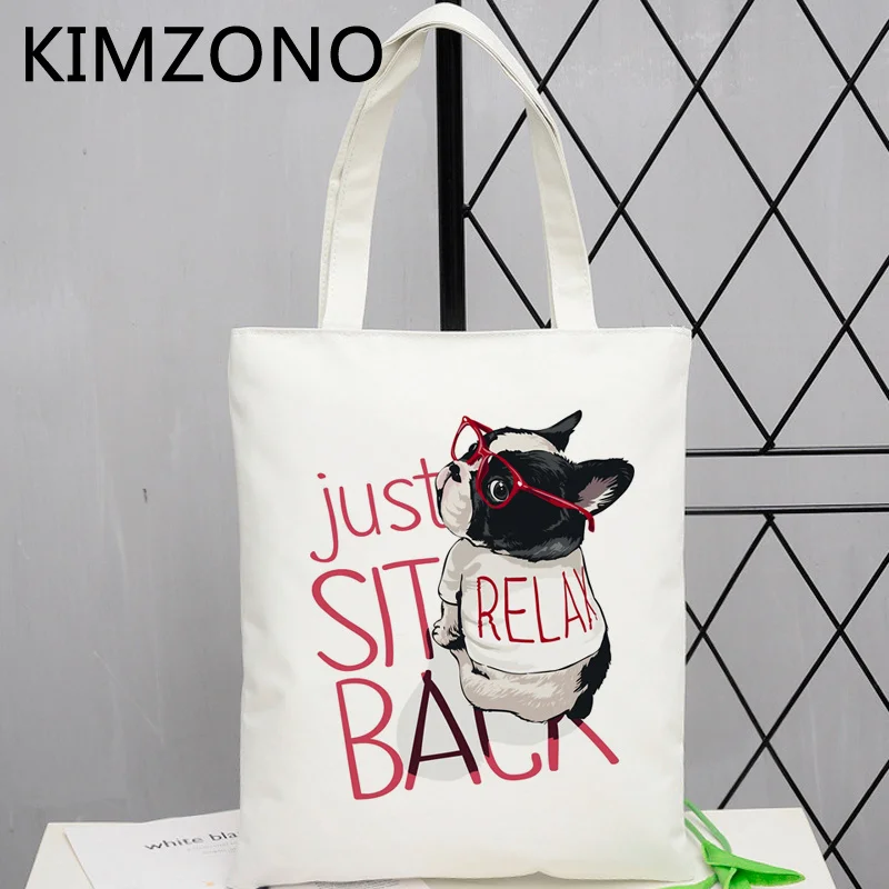 

French Bulldog shopping bag cotton bolsa grocery shopper bolso jute bag bag reciclaje sacola reusable cloth cabas
