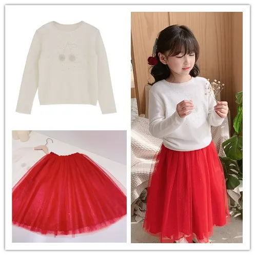 Эксклюзивная детская одежда свитеры с вишнями + юбки комплекты для девочек