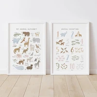childrens room wall poste print animal alphabet and numbers canvas painting decoration wall art abc educational picture decor