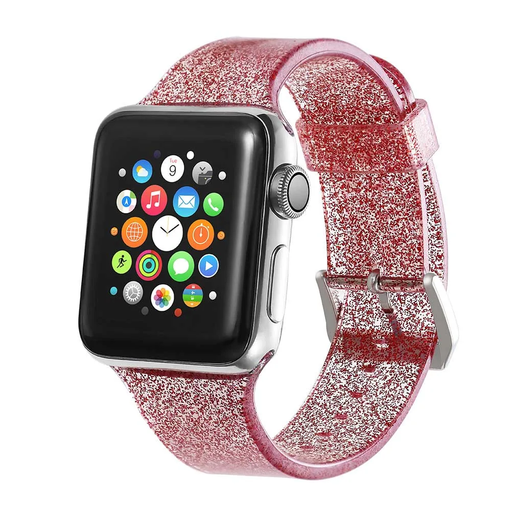 Ремешок спортивный для Apple Watch 38 мм 42 блестящий силиконовый сменный ремешок часов