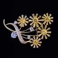 yellow cubic zirconia flower cluster corsage jewelry for women shining crystal daisy flower brooch pin female shawl pin