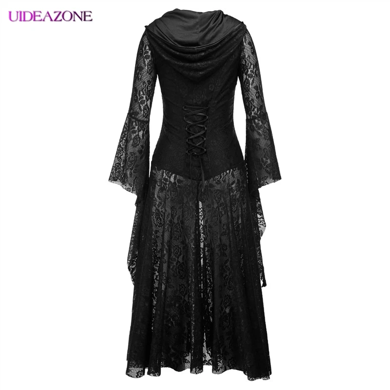 UIDEAZONE винтажное черное платье для женщин с расклешенными рукавами из кусков