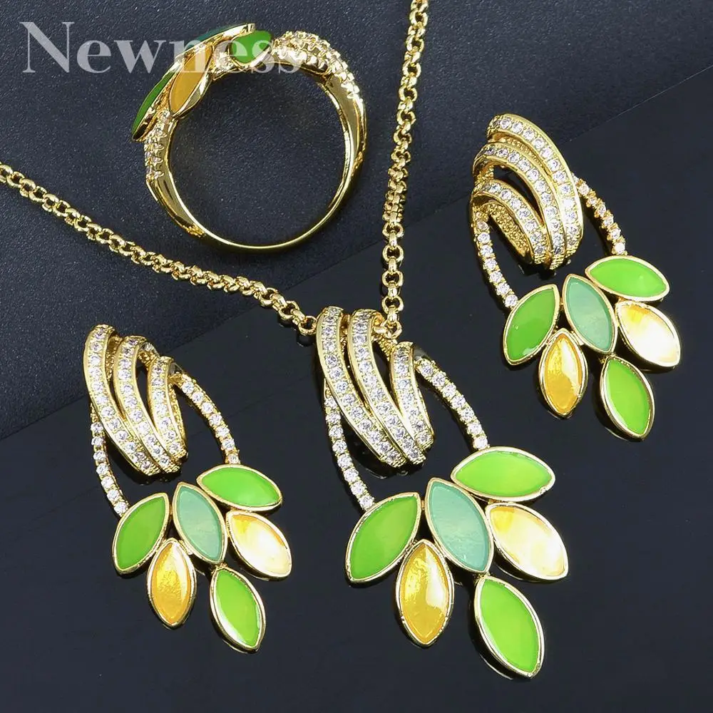 

Newness New Luxury Exclusive Circle Necklace Earring and Ring Jewelry Sets For Women Wedding Indian Dubai Bridal Jewelry Sets