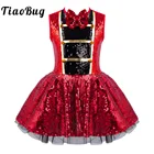 Балетное платье-пачка с блестками, детский блестящий красный Рождественский костюм для девочек, праздвечерние чное сценическое танцевальное платье без рукавов, симпатичный гимнастический купальник