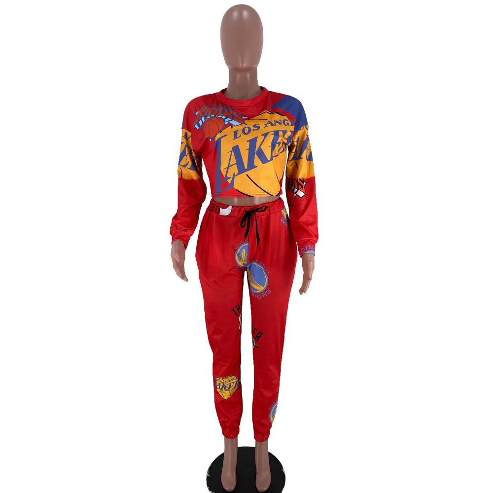 

2021 Spring and Autumn New Women's Fashion Print Casual Text Trend Two-Piece Suit