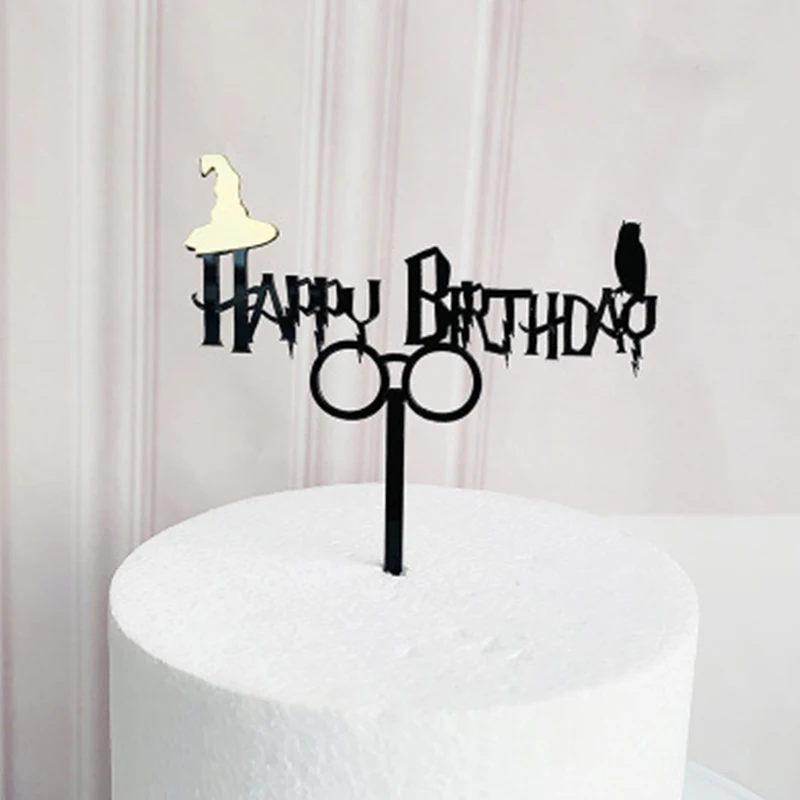 

New acrylic birthday cake topper black boy girl magician Happy birthday Cupcake toppers for Kids Birthday Party Cake Decorations