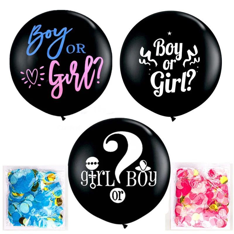 

36inch Boy or Girl Balloon with Blue or Pink Confetti 10g Gender Reveal Party Supplies Baby Shower Decoration Black Latex Ballon