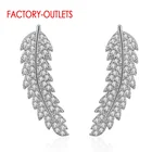 Аутентичные серьги-гвоздики из стерлингового серебра 925 пробы с длинными листьями дерева для женщин 3 цвета на выбор роскошные свадебные массивные ювелирные изделия