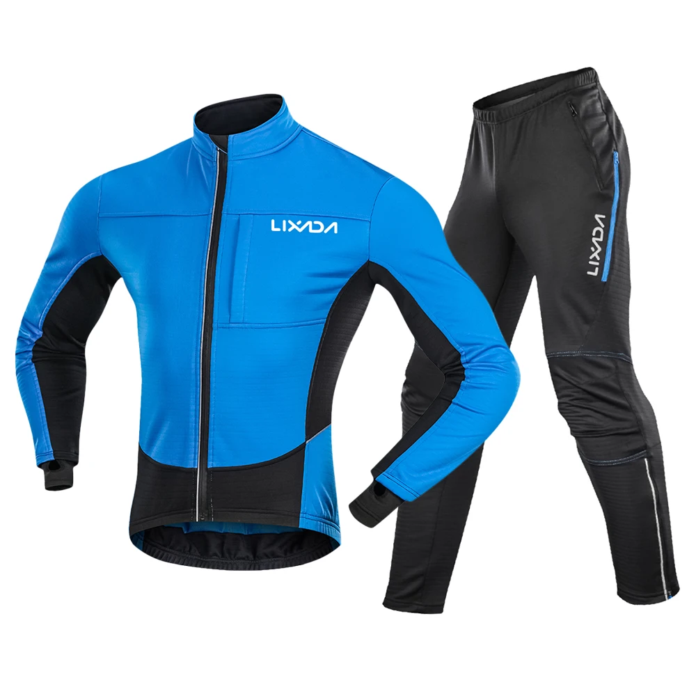

Lixada Men Cycling Clothing Set Autumn Winter Waterproof Windproof Thermal Fleece Long Sleeve Bicycle Jacket Jersey with Pants