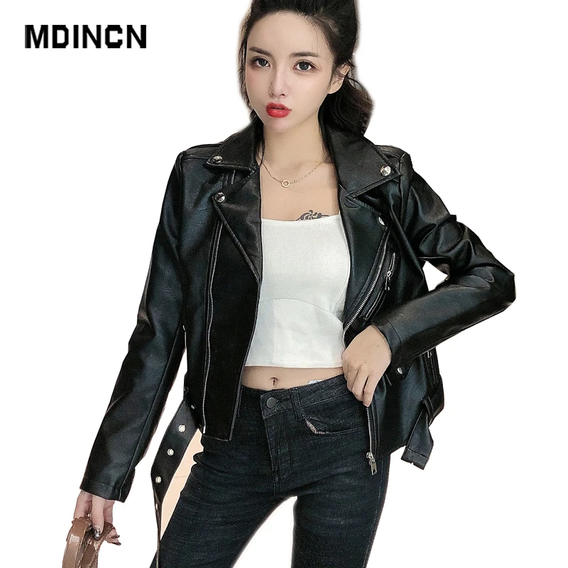 Новинка Женская осенне зимняя Черная куртка из искусственной кожи базовое