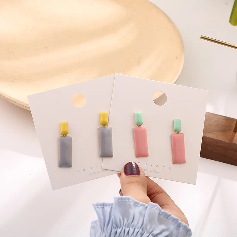 

2020 New Sweet Candy Enamel Glaze Geometric Drop Earrings For Women Girl Summer Cute Simple Jewelry Accessories