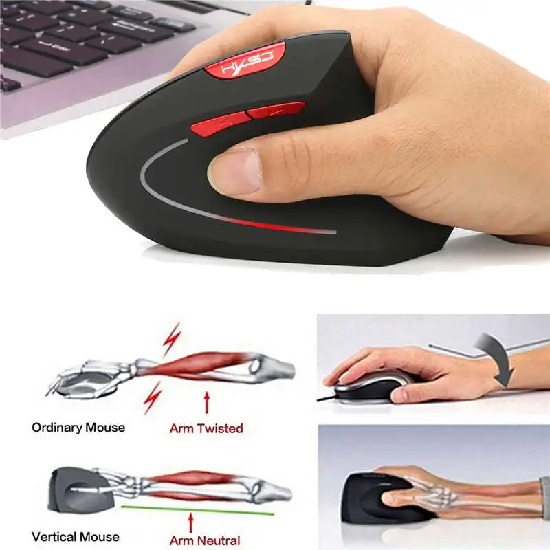 

HXSJ T29 Wireless Bluetooth Vertical Mouse 2400dpi 6 Buttons Ergonomic Optical Mice Receiver 10m Working For Computer PC Gamer