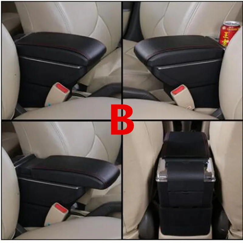 B black red line Для Daihatsu Terios 2 подлокотник коробка зарядка через usb увеличивает двухслойный центральный магазин содержание держатель стакана, пепельница аксессуары - Название цвета: B black red line