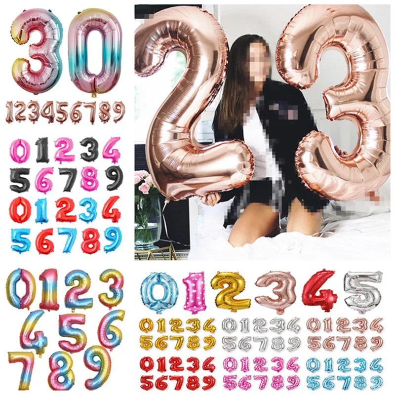 32 дюймов Большой цвета: золотистый серебристый розовое золото номер воздушный