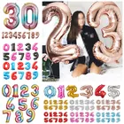 32 дюймов Большой цвета: золотистый, серебристый розовое золото номер воздушный шар из фольги гелиевые шары воздушные шары цифры для День рождения украшения для взрослых и детей