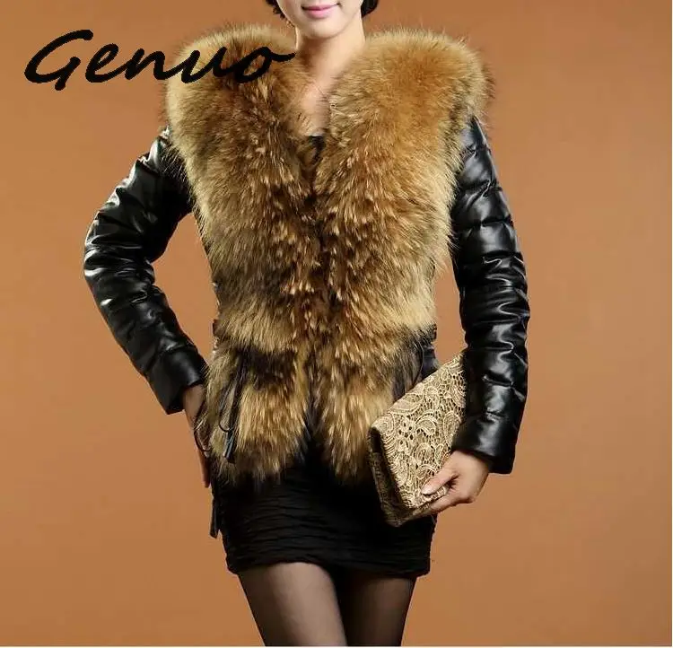 

Genuo New 2019 Autumn and winter Haining new fur one female pu short leather coat imitation braid hair collar fur fast shipping