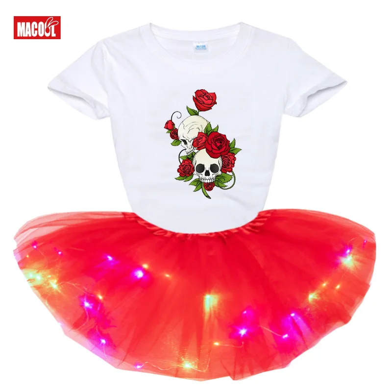 Girl Party Tutu Dress Set Princess Little Girl Set Summer Birthday Party Dress 2pc Light Tutu Dress+t Shirt Costume Holiday Gift