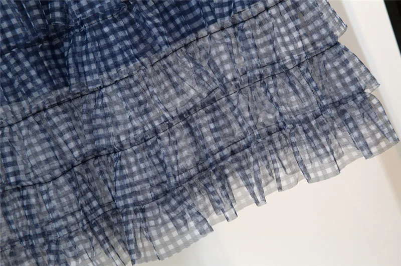 Пышная юбка-миди в Корейском стиле женская летняя клетчатая юбка с высокой