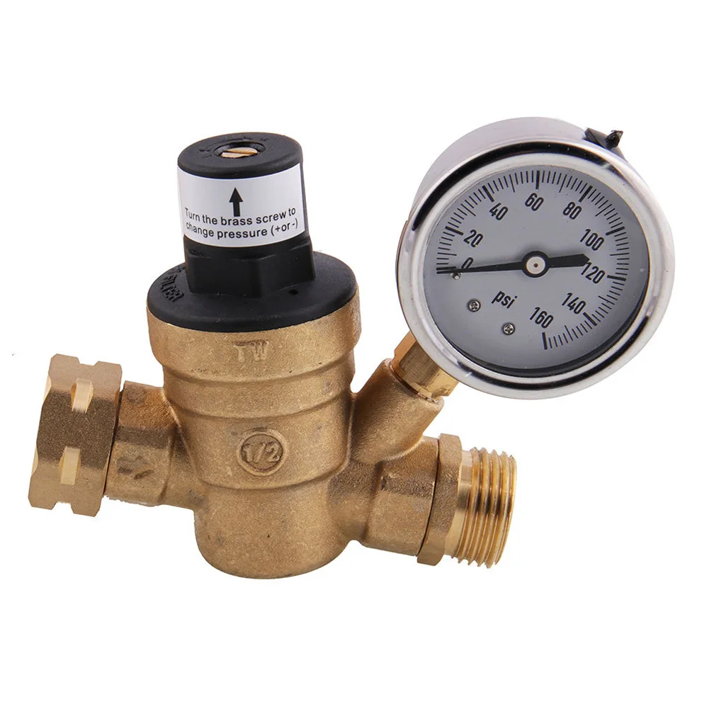 

Brass Water Pressure Regulator Reducer M11-0660R 3/4" Adjustable With Gauge Meter for Hydraulic Instability/Water Purifier