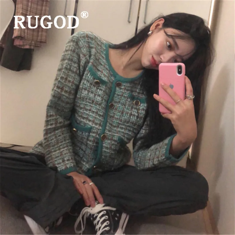 

Женский однобортный Кардиган RUGOD, шикарный винтажный свитер в Корейском стиле с круглым вырезом, зимние топы, 2019
