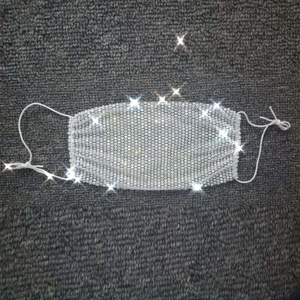 

2021 Fashion Face Decor Jewelry Elastic Mask With Rhinestones Fashion Masks Sparkly Rhinestone Mask Face Bandana Party Gift