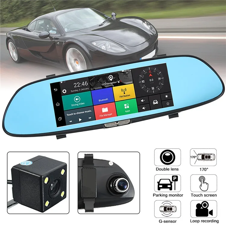 Зеркало DVR с функцией сенсорного экрана и задней камерой 7 дюймовый двойной