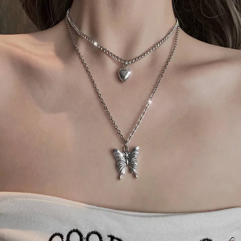 

Ke Sheng popular jewelry women's multilayer Pendant Necklace love butterfly personalized design clavicle chain manufacturer whol