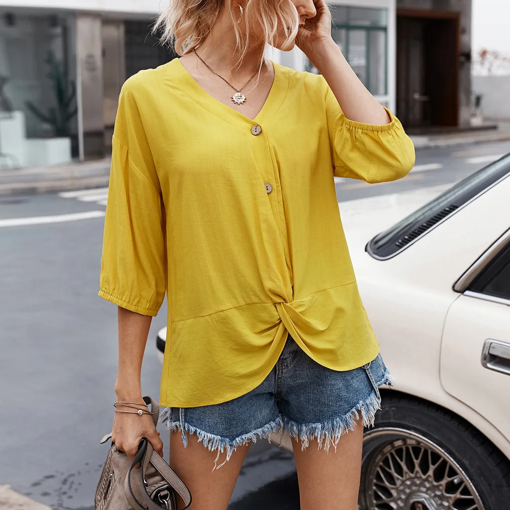 Рубашка женская однотонная с рукавом Халф свободная повседневная офисная