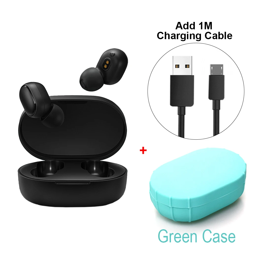 Add Cable Green Xiaomi Redmi Airdots TWS, Bluetooth 5,0, беспроводные наушники, гарнитура, наушники, голосовое управление, шумоподавление, управление краном - Цвет: Add Cable Green