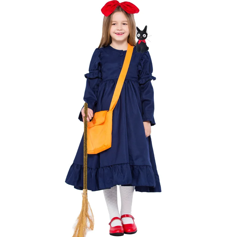 

Kids Girls JP Anime Kikis Service Cosplay Costume Dress Headband Bag Set Magic Post Officer Halloween Party Fancy Outfits