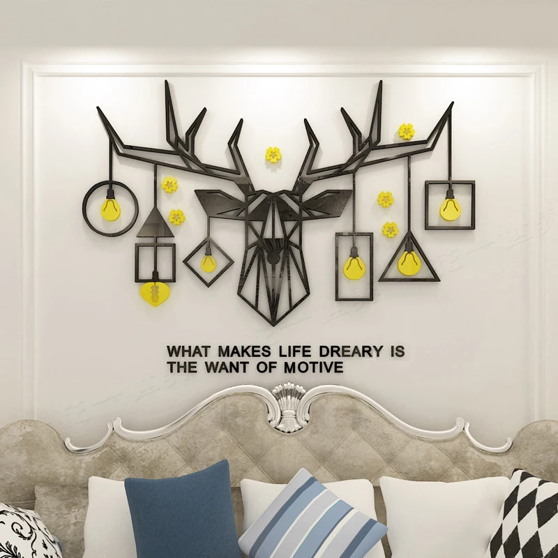 Креативные Акриловые 3D настенные наклейки с оленем украшение для гостиной