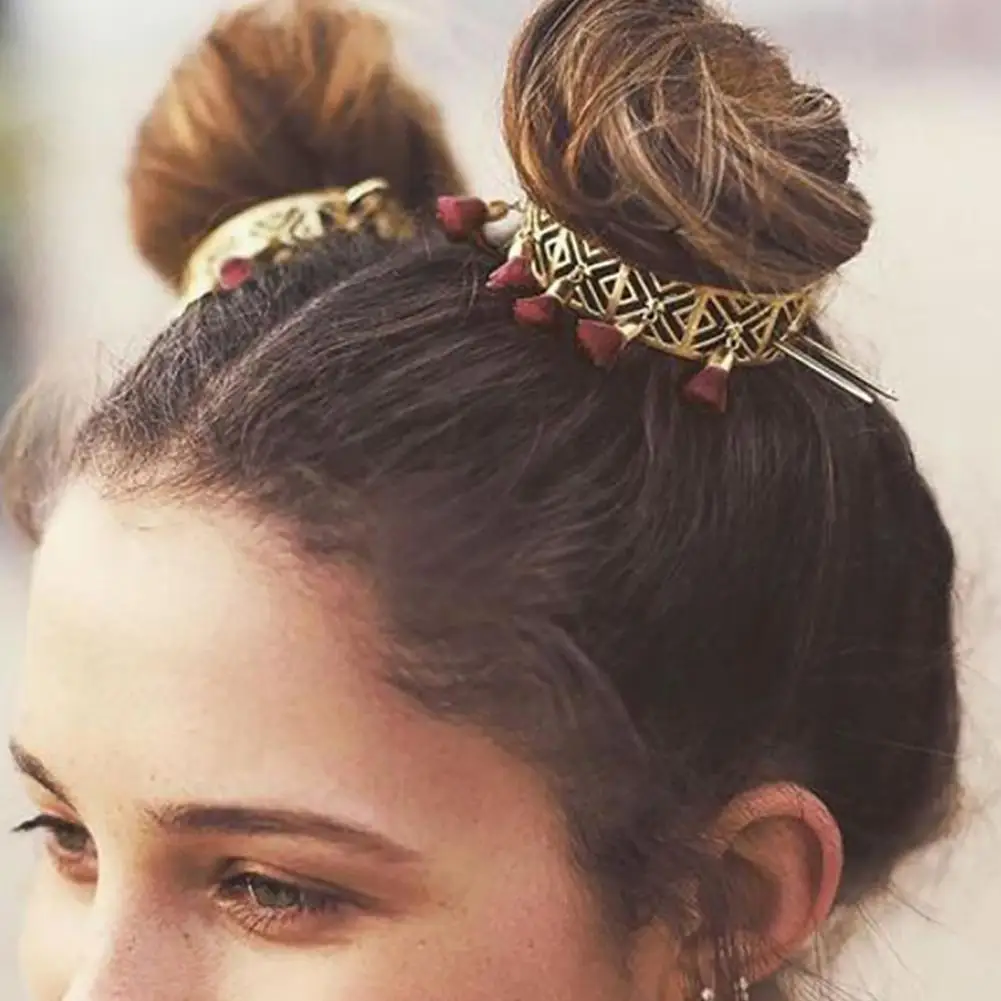 

2021 модное винтажное металлическое ажурное кольцо для волос с кисточками, украшение для волос, элегантная Геометрическая резинка для волос ...