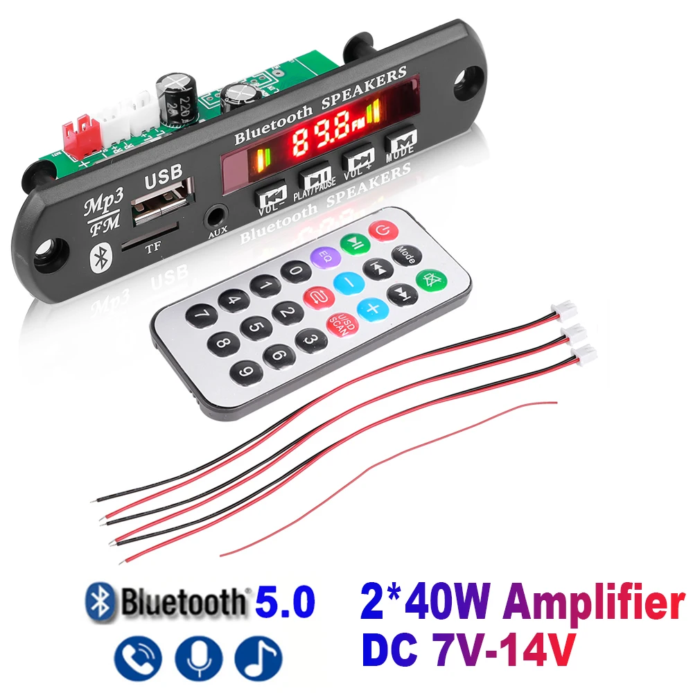 2*40 Вт 80 усилитель Bluetooth Автомобильный FM-радиомодуль Громкая связь с Micro 3 5 мм AUX